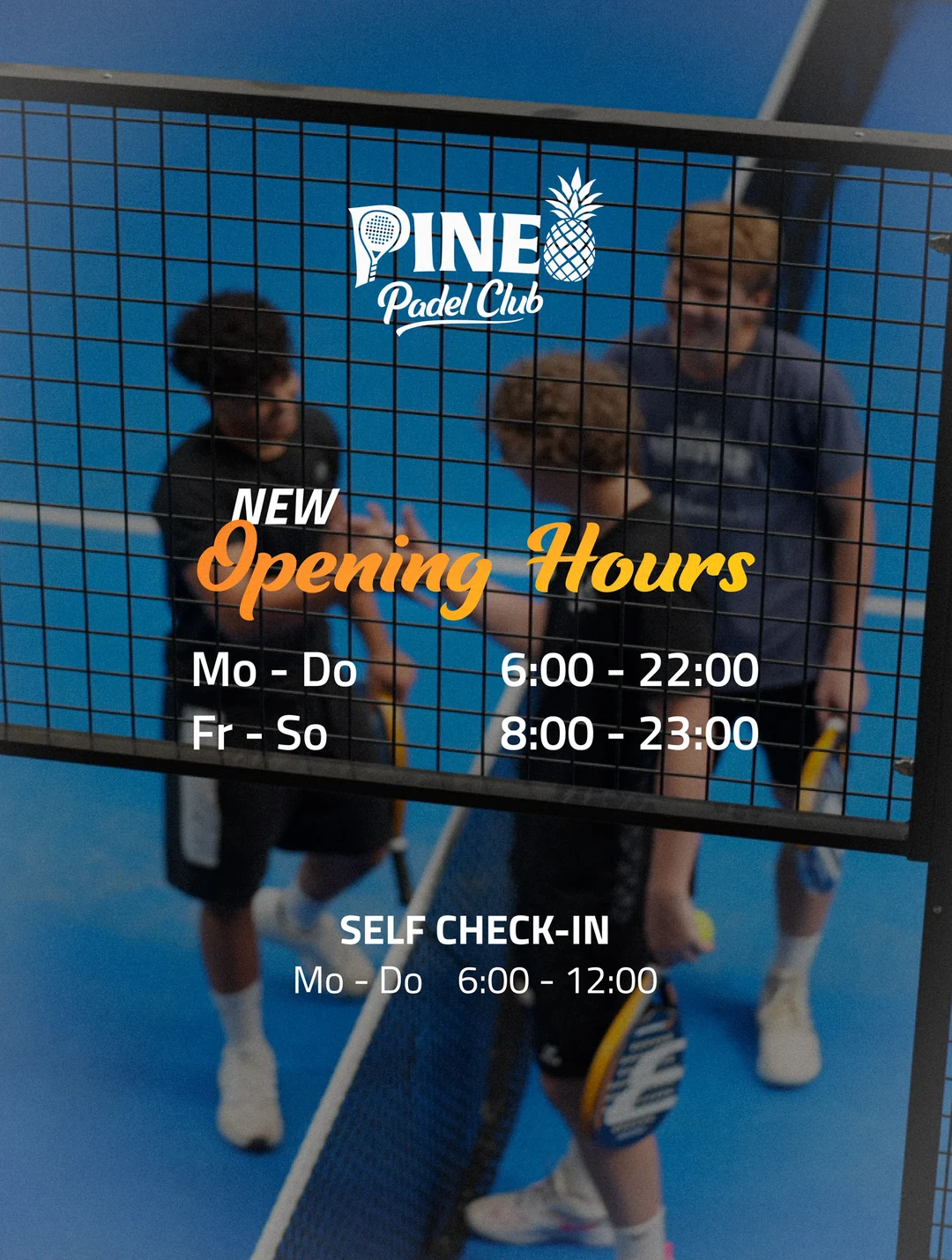 Öffnungszeiten und Self Check-in im Pine Padel Club Amberg